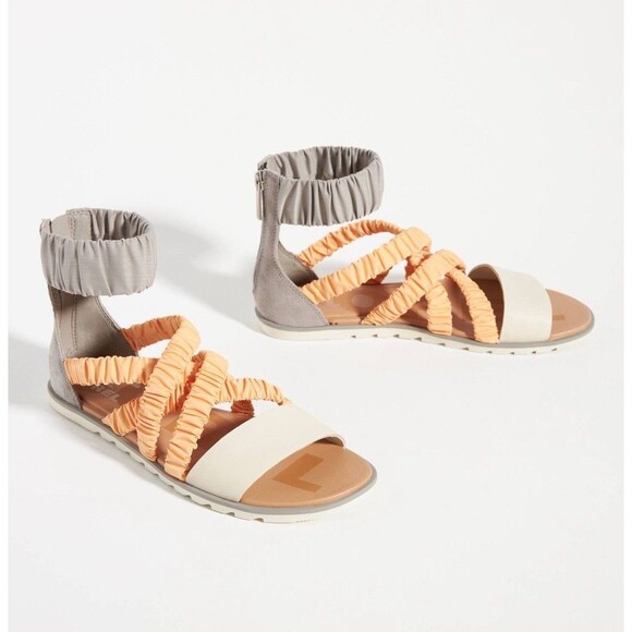 Sorel Ella II Ankle-Strap Leather Sandal Women’s Size 9 Orange Gray - Picture 1 of 14